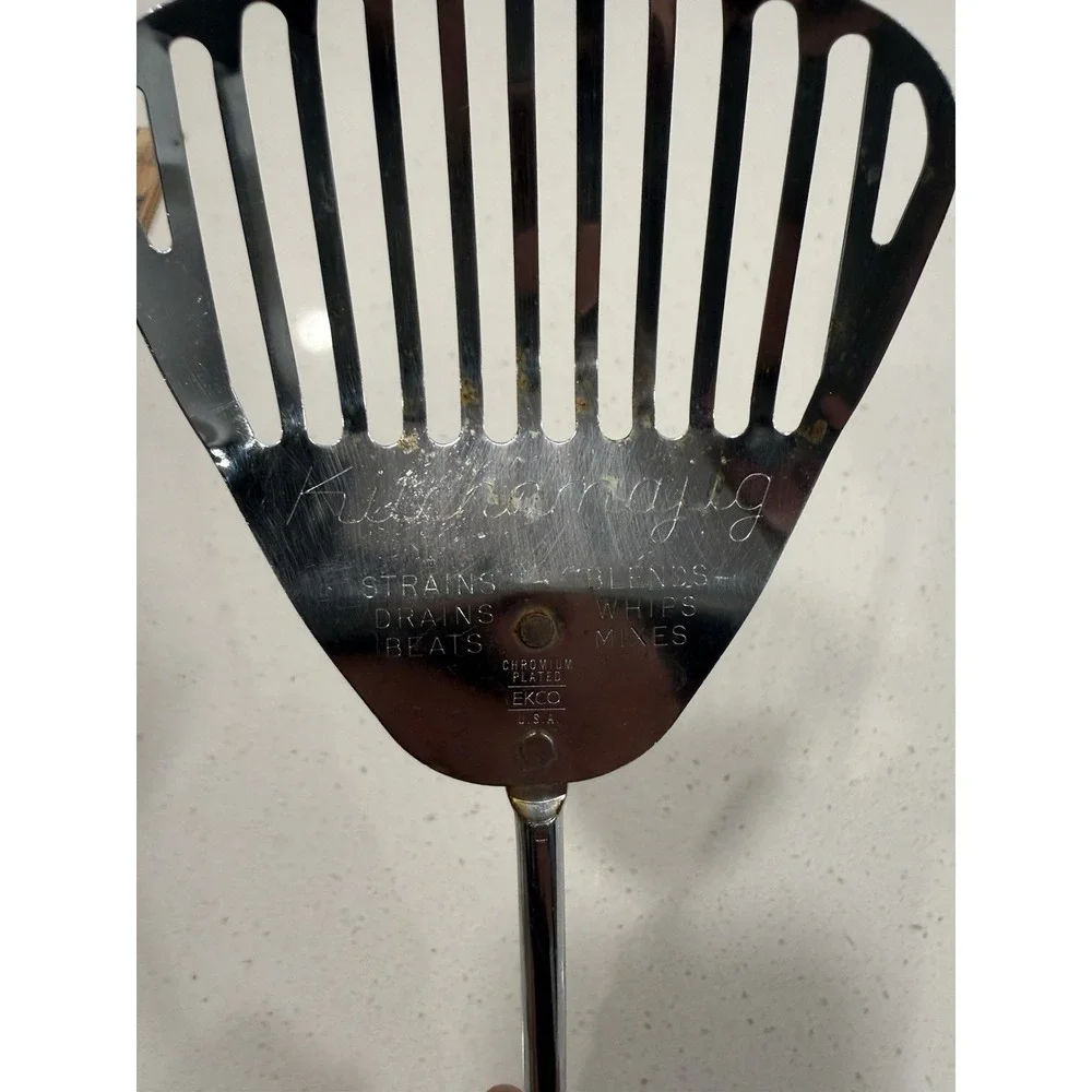 Vtg Ekco Kitchamajig Slotted Spatula Wooden Handler 13